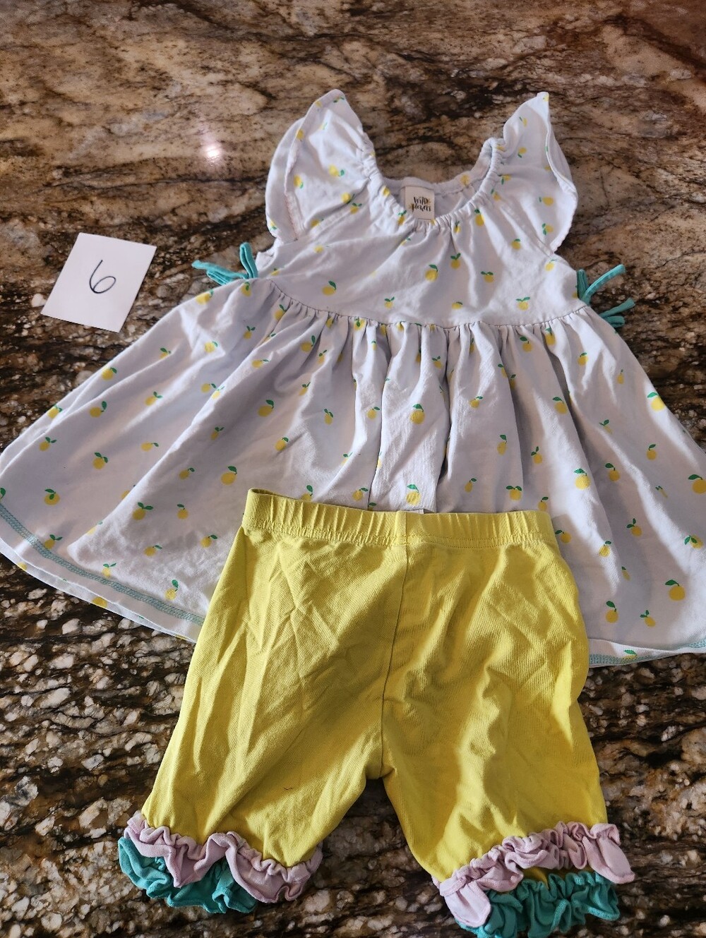 Lemon Print Top & Yellow Ruffle Shorts Set